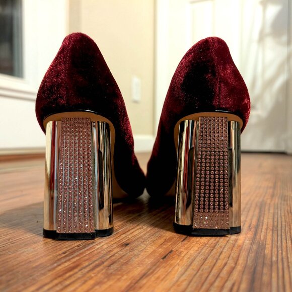 Kate Spade Shoes - Kate Spade Sybil Burgundy Velvet Pumps with Rhinestone Block Heels Vero Cuoio
